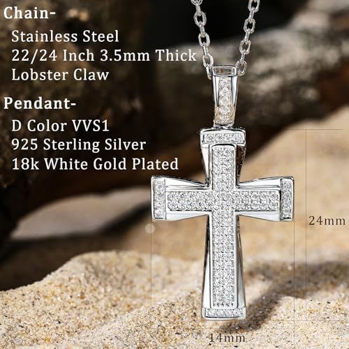 Mens Moissanite Cross Pendant Necklace D Color VVS1 925 Sterling Silver 18k White Gold Plated Gift for Him2