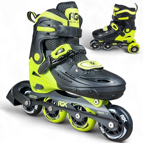 WeLLIFE RGX Pattini in Linea per Bambini e Ragazzi Regolabili 4 Misure | Doppia Configurazione Ruote per Principianti | Guscio Rigido e Fodera in Velluto | Piastra Alluminio | Cuscinetti ABEC-7