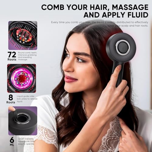 Image of Scalp Massage Comb with LED Light and Liquid Guide Roller Ball, IPX7 Waterproof, Rechargeable Handheld Hair and Scalp Massager (6ml Tank, USB Charging Cable Included)