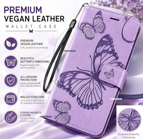 Image of TROUNCE Butterfly Embossing Shock Proof Flip Cover with Card Cash Holder Wallet Case & Magnetic Lock|Mobile Cover|Back Cover for Google Pixel 8- Purple