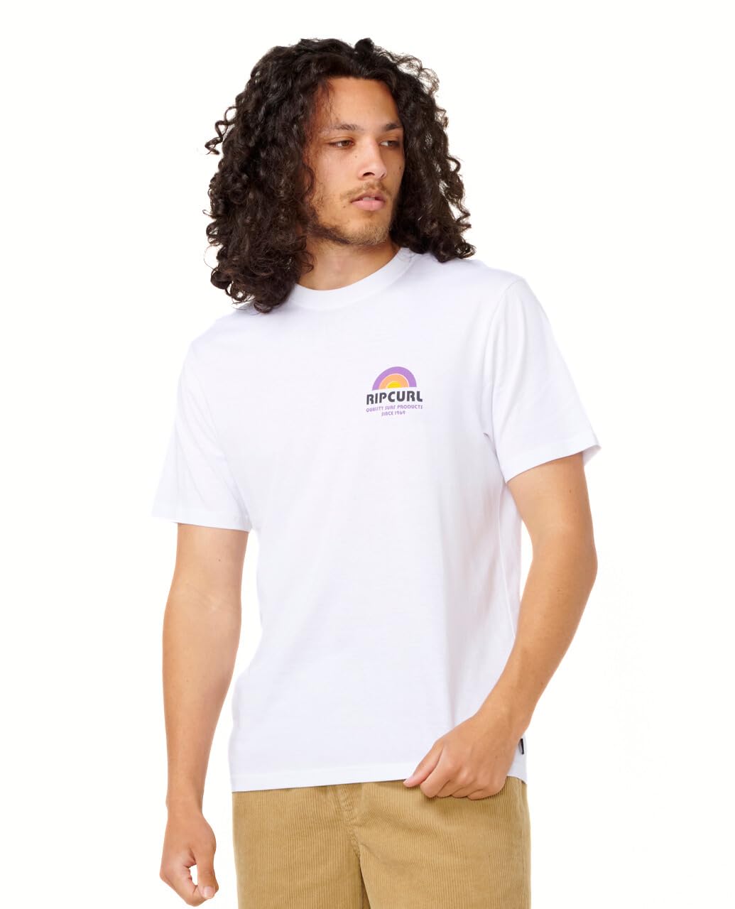 Rip Curl Men's White Surf Revival Relaxed Fit Logo Crew T-Shirt, Medium