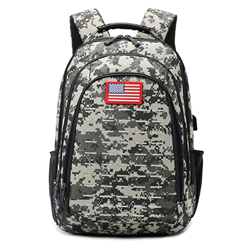 Yuanhees Mochila camuflada para meninos, meninos adolescentes para escola, mochila pequena Tactica para uso ao ar livre, com porta de carregamento USB, 40 L, A-acu, 40L, Mochilas Daypack