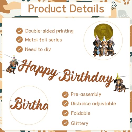 Image of 10Pcs Dachshund Birthday Party Decorations Weiner Dog Banner with Hanging Swirls Decor Dachshund Dog Party Supplies Puppy Bday Decoration