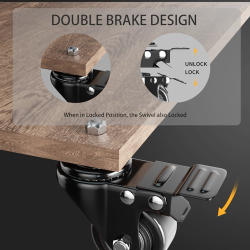 stem caster wheels heavy duty 2 inch threaded stem casters set of 4 51634-18x1 screw diameter 51634 stem length 134 safety dual locking industrial castors 600lbs wheels for cart furniture