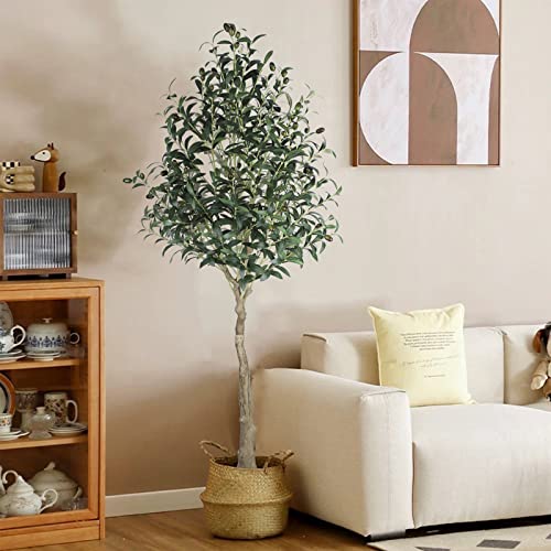 Artificial Olive Tree 5Ft（59"） Tall Fake Olive Branches And Fruits Large Faux Olive Silk Tree With Planter Artificial Tree For Indoor Outdoor Home Office Shop Decoration #TOP4