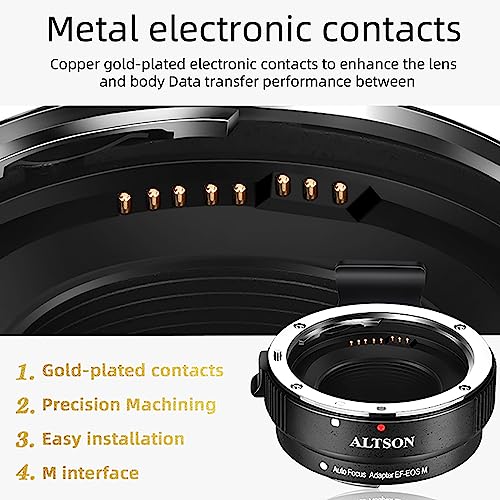 EF-EOS M Lens Adapter Auto-Focus Lens Converter Ring for EF/EF-S Lens to Canon EOS-M (EF-M Mount) Cameras EOS M M2 M3 M5 M6 M10 M50 M100