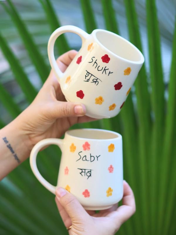 Image of WEAVING HOMES Chai Ho Jaye Ceramic Coffee Mug, Handmade Tea Cup for Chai, Coffee & Hot Beverages, Printed Mug for Home & Office, Gift for Tea Lovers, Friends, Family & Coworkers