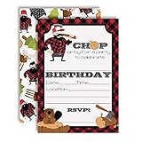 Lumberjack Chop On By Themed Birthday Party Invitations, 20 5x7 Fill In Cards with Twenty White Envelopes by AmandaCreation
