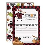 Lumberjack Chop On By Themed Birthday Party Invitations, 20 5'x7' Fill In Cards with Twenty White Envelopes by AmandaCreation