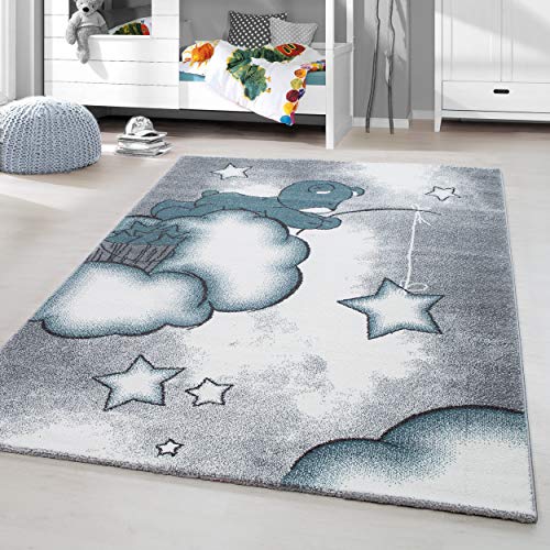 HomebyHome Kinderteppich Kurzflor Bärchen Wolken Design Kinderzimmer Babyzimmer Spielzimmer 11 mm...