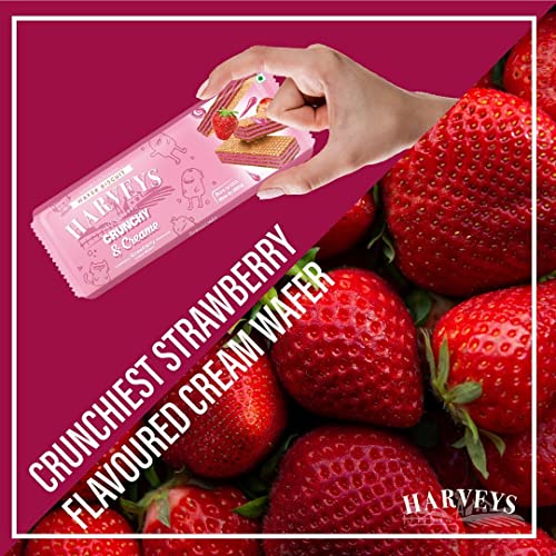 Image of Harveys Crunchy & Creame Premium Strawberry Wafer Biscuits | Pack of 4 | 150g x 4 | Strawberry Flavoured Crunchy, Creamy & Healthy Wafers