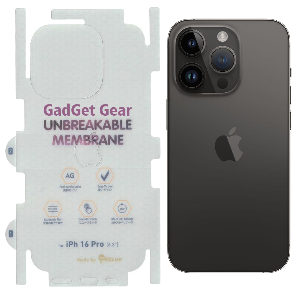 GADGET GEAR Matte Back & Sides Unbreakable Screen Protector Hydrogel Membrane Compatible with iPhone 16 Pro with Edge to Edge Coverage and Easy Installation Kit (Matte, Back & Sides) (B0DHPKM13X) Amazon Price History, Amazon Price Tracker