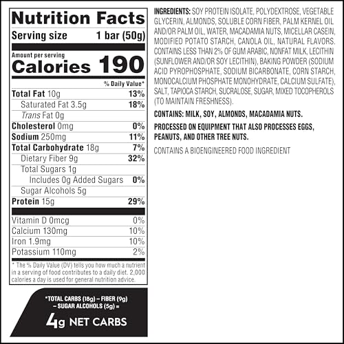 Image of Atkins Soft Baked High Protein Bars, Vanilla Macadamia Nut Flavor, 15g Protein, 4g Net Carbs, 2g Sugar, Excellent Source of Fiber, High Protein, 6 pack (4 bars each)