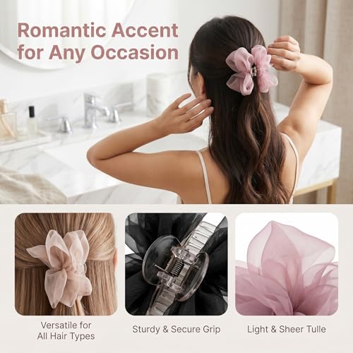 Set de 3 pinzas para cabello con moño de organza miniatura 7