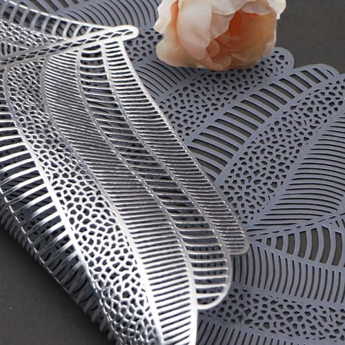 Image of Dakshya Industries Set of 2 PVC Waterproof Table Placemats (45x30 cm) - Heat Resistant, Washable Dining Mats (Silver)