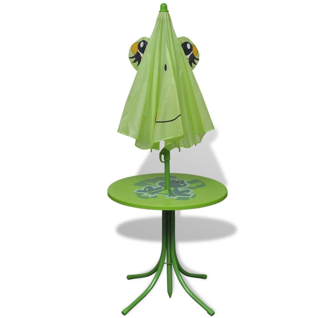 Tidyard Jeu de Bistro avec Parasol pour Enfants 3 pièce Vert, Ensemble de Bistro Salon de Jardin, Table avec Chaises Meuble de Bar, Mobilier à Dîner de Extérieur pour Terrasse Balcon