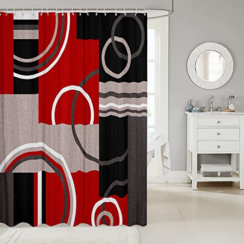 Erosebridal Modern Red Grey Black Stripe Shower Curtain Geometric Bath Curtain Retro Circle Swirls Bathroom Sets Decor Modern Abstract Texture Color Art Bathtub Shower Curtain 72" W X 72" L #TOP1