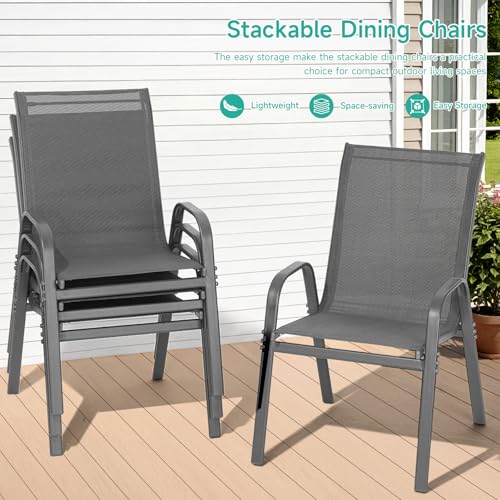 Patio Chairs Set of 4, All Weather Breathable Stackable Outdoor Dining Chairs with High Back and Wide Seat, Easily Set Up Outdoor Chairs Set of 4 with Metal Frame for Backyard Garden Pool, Grey - Image 6