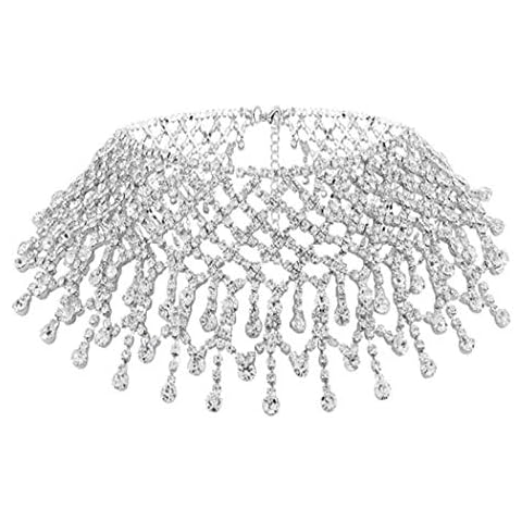 Nicute Festival Rhinestone Choker Full Crystal Necklaces Chain Summer Club Necklace Jewelry for Women (Silver) Cover