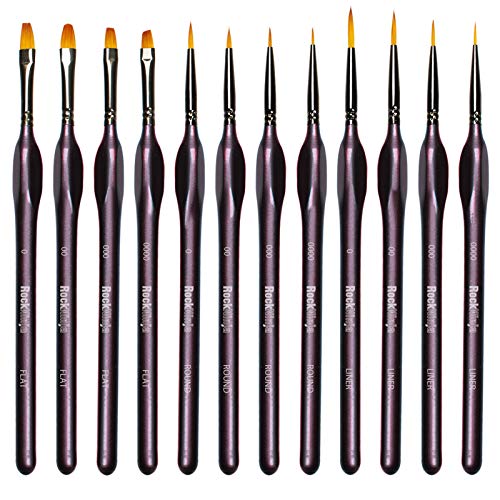 Rock Ninja Pinceaux Peinture Professionnels Détail Pinceaux pour Acrylique Huile Aquarelle Nail Art Pinceau de détail Ensemble,12 pièces.