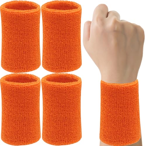 Image of 6 Inch Wrist Sweatbands Tennis Wrist Bands Absorbent Sweat Band for Men and Women Sport Long Wrist Bands, Breathable Cotton Athletic Sweatbands for Basketball, Workout, Running (4 Pack)