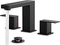 FORIOUS Matte Black 3-Hole Bathroom Sink Faucet, 8-Inch Widespread 2-Handle with Pop-Up Drain, Water-Saving Aerator & Supply Hoses