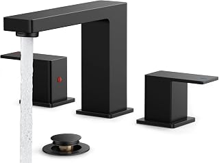 FORIOUS Matte Black 3-Hole Bathroom Sink Faucet, 8-Inch Widespread 2-Handle with Pop-Up Drain, Water-Saving Aerator & Supply Hoses
