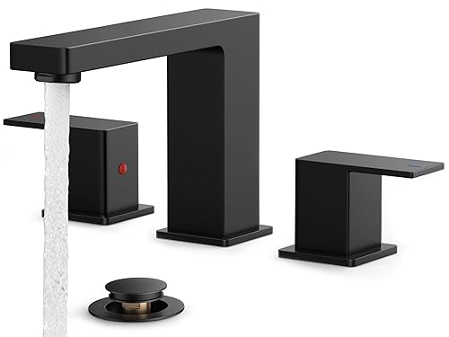 FORIOUS Black Bathroom Faucet 3 Hole, Matte Black Bathroom Sink