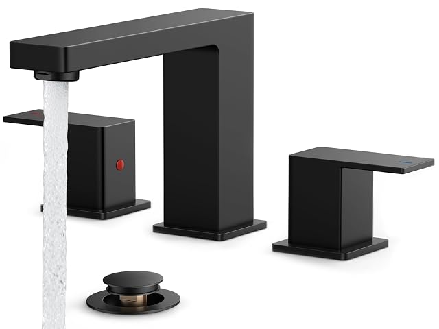 FORIOUS Black Bathroom Faucet 3 Hole Matte Black Bathroom Sink Faucet 8 Inch Widespread 2 Handle for Restroom