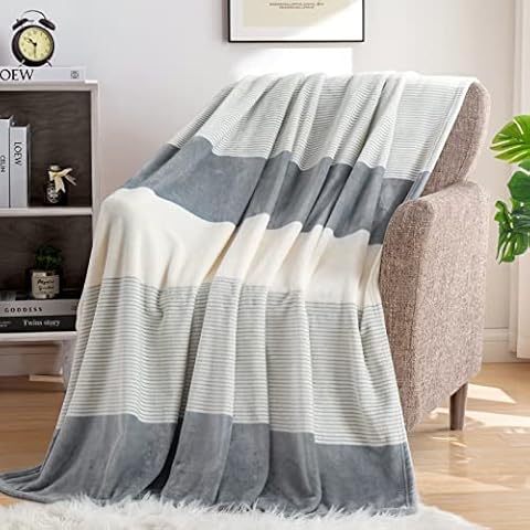 Homelike Moment Fleece Throw Blanket for Couch, Grey Soft Fluffy Blankets Throws, Fuzzy Cozy Plush Flannel Blanket for Sofa, Comfy Warm Lightweight Bed Blanket Striped (Light Gray, 50x60IN) Cover