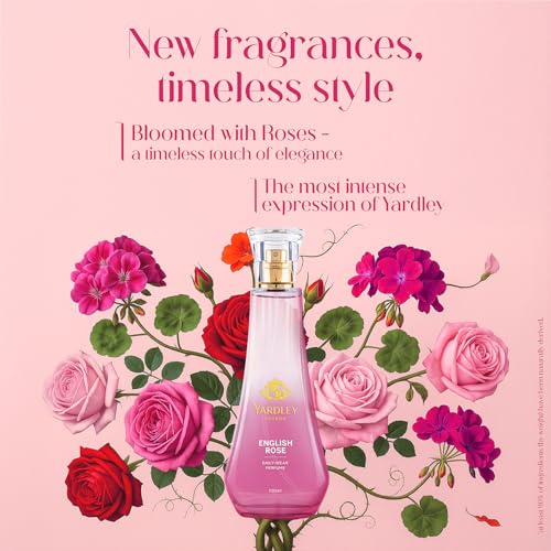 Image of Yardley London English Rose Perfume for Women, 50ml - 90% Naturally Derived, Floral Daily Wear Spray | Rose & Musk Fragrance