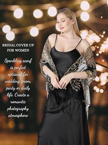 Women's 1920s Sequin Peacock Shawls Wraps Bridal Flapper Evening Scarf for Dresses Formal Party Wedding Harlem Night2