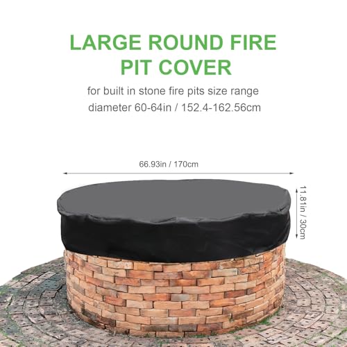 Lasuroa 1027454 Outdoor Large Fire Pit Table Top Cover, Diameter 66.93In Built In Stone Propane Gas Fire Pit Boss Cover Round Waterproof Oxford Fabric Fire Bowl Cover Tarp thumb #1