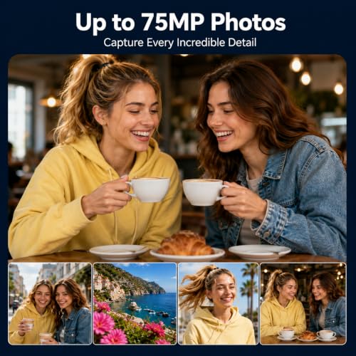 Image of VETEK 4K Vlogging Camera,75MP Pocket Digital Camera for YouTube with 330 Rotating Lens,WiFi,1.72 inch Touch Screen,Face Tracking,16GB TF Card & Tripod,Handheld Camera for Daily Recording(Gunmetal)