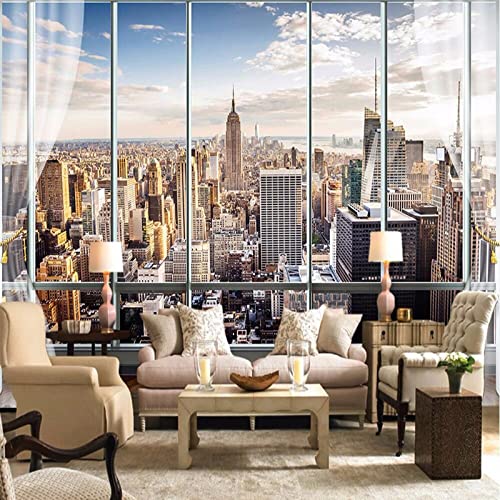 New York Cityscape Outside The Window Wall Mural Wallpaper,City ​​Building 3D Print Wall Mural,Large Mural Wallpaper Wall Stickers For Room Living Room Tv Sofa Backdrop Decor,108"W X 75"H -Silk #TOP12