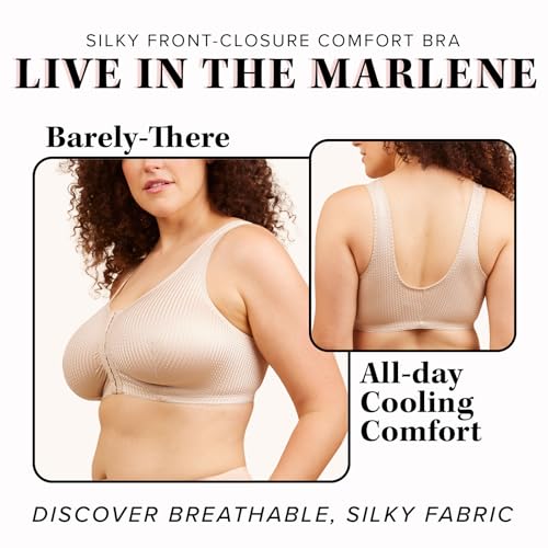 Leading Lady Marlene Front-Closure Wireless Leisure Bra - Comfortable Plus Size Bras For Women (Beige) - image 4
