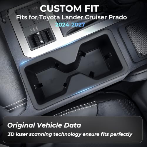 Image of Center Console Cup Holder Inserts for Toyota Land Cruiser 2027 2026 2025 2024, Interior Accessories TPE Car Cup Holder for 2024-2027 Land Cruiser, Black