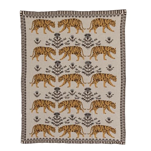 Image of Creative Co-Op Cotton Knit Baby Blanket with Tigers, Multicolor