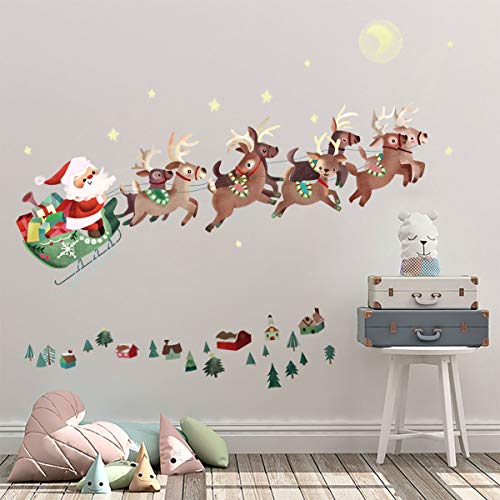 Decalmile Christmas Window Wall Decals Watercolor Santa Claus And Reindeer Wall Stickers Kids Room Home Party Shop Window Decorations(W: 46 Inches) #TOP3
