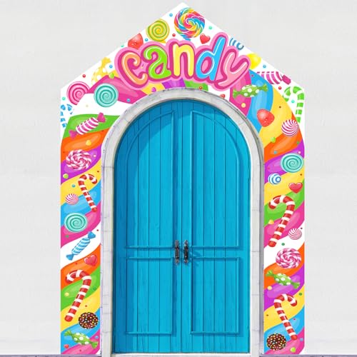 Image of HunnmingRe 3 Pcs Lollipop Candyland Party Decorations for Door Large Porch Sign Door Arch Banner Set Colorful Candy Land Themed Birthday Baby Shower Sweet Shop Party Supplies