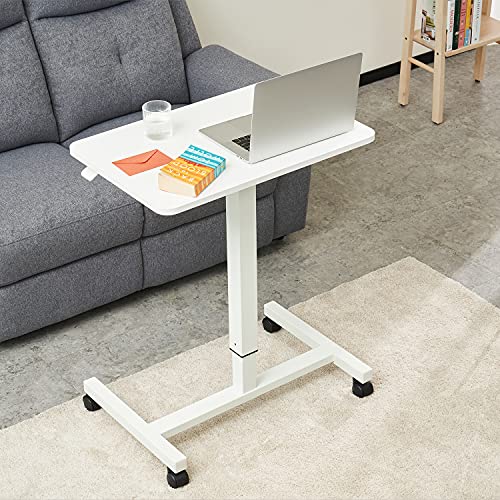 Image of CLATINA Mobile Standing Desk Adjustable Height, Portable Rolling Table on Lockable Wheels for Home Office Computer Workstation 28 inch x 19 inch Round Edge Design Elegant (White)