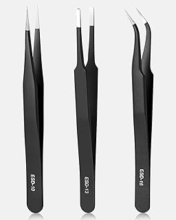 Vastar Precision Tweezers Set, 3 Pieces Anti-Static ESD Tweezers Kit, ESD-10 Pointed Tip/ESD-13 Rounded Tip/ESD-15 Curved Tip, for Electronics, Jewelry-Making, Craft, Soldering, etc