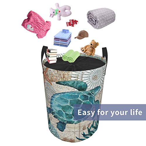 Large Round Storage Basket With Handles,Sea Turtle Ocean Animal Pattern Digital Print,Waterproof Coating Organizer Bin Laundry Hamper For Nursery Clothes Toys 21.5"X 16.5" #TOP4