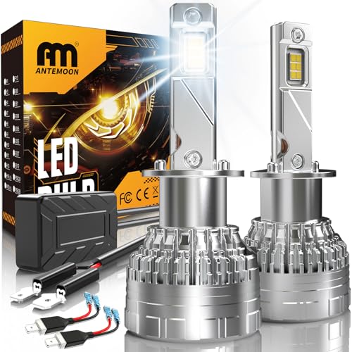 ANTEMOON Bombillas H1 LED, 110W 30000LM 800% Brillante 6500K Blanco Canbus Luces LED H1 Faros Delanteros de Coche 12V 24V Lámpara Reemplazo para Halógenos y Xenón, 2 Bombillas