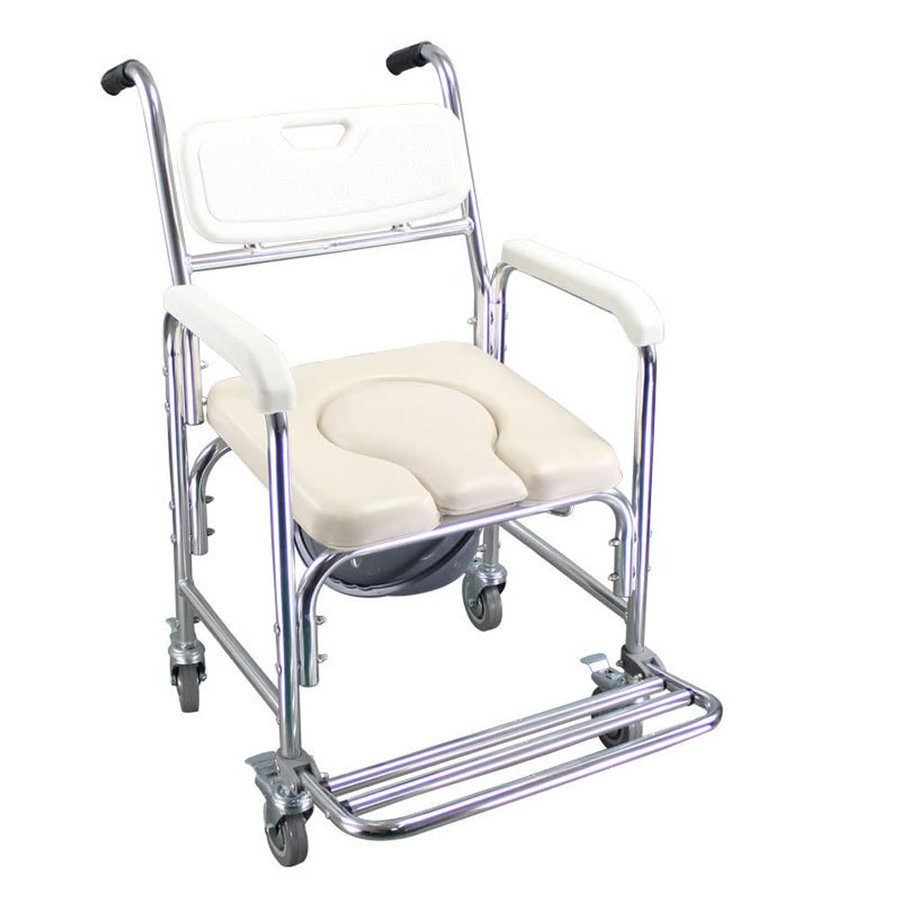 Gthtuhfd Women's B Commode Wheelchair, Adjustable Toilet Shower Chair With Removable Pot, Folding Pedal And Sponge Cushion