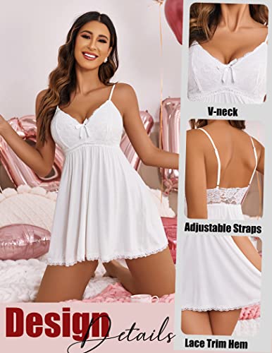 Avidlove Women Nightgown Sexy Sleepwear Lace Chemise V-neck Modal Babydoll Lounge Dress2