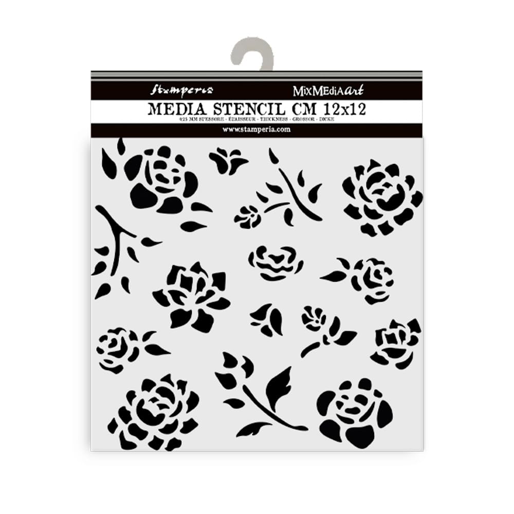 Stamperia - Thick Stencils for Scrapbooks, Albums, Cards, Bullet Journalling, and More, Flexible Material, Easy to Clean, Perfect for Hobbies, Crafts and Gifting (Timeless, Buds Pattern)