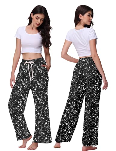 Image of Veseacky Women's Wide Leg Lounge Pants Yoga Pajamas Comfy Stretch Drawstring Pajamas Puls Size Dance Bottoms S-4XL
