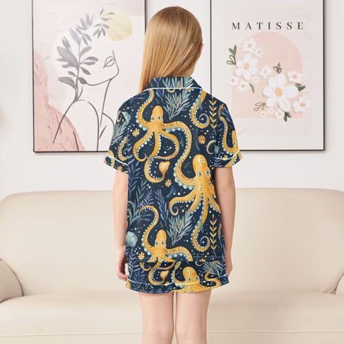 ALAZA Leaf Pajamas Satin Pajama Set Short Sleeve Button Down Sleepwear4