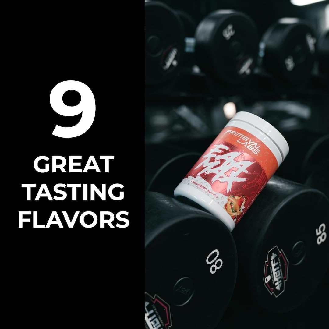 (Strawberry Mango) - Primaeval Labs EAA Max, Amino Acid Supplements, BCAAs, EAAs, Electrolytes, Enhances Performance, Supports Hydration, Improves Metabolism, Strawberry Mango, 30 Servings